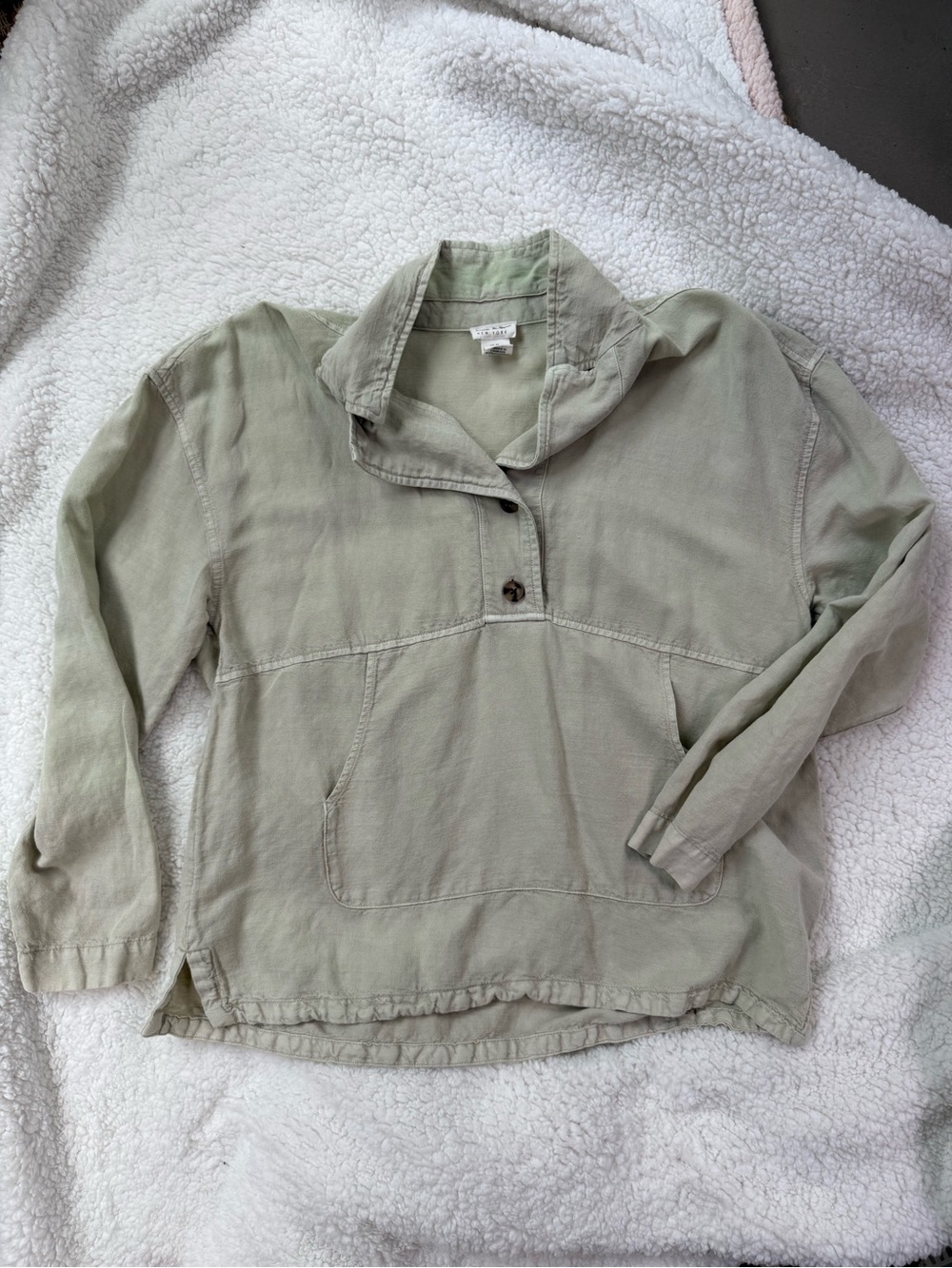 Nicole Miller New York Linen Blend Pullover Top Sage Green Size M